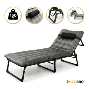 Розкладне ліжко (розкладачка) з оксамитовим матрацом і подушкою LEOBRO Grey (LB-FB-A3-GRY)