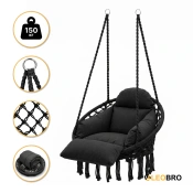 Подвесное плетеное кресло-качалка LEOBRO Boho Deluxe XL 80 см Black (LB-1142)