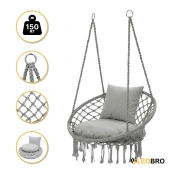 Підвісне плетене крісло-гойдалка LEOBRO Boho Comfort XL 80 см Grey (LB-1110)
