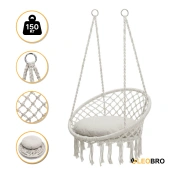 Підвісне плетене крісло-гойдалка LEOBRO Boho XL 80 см Cream з подушкою (LB-1106)