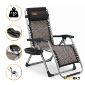 Усиленный шезлонг до 150кг LEOBRO Zero Gravity Premium Grey Rattan (LB-1120)