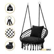 Подвесное плетеное кресло-качалка LEOBRO Boho Comfort XL 80 см Black (LB-1108)