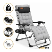 Розкладне крісло шезлонг LEOBRO Zero Gravity Premium Plus Сірий (LB-ZGC-E1-GRY)