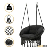 Подвесное плетеное кресло-качалка LEOBRO Boho Deluxe XL 80 см Black (LB-1111)