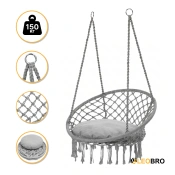 Подвесное плетеное кресло-качалка LEOBRO Boho XL 80 см Grey с подушкой (LB-1107)