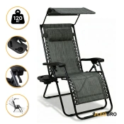 Раскладное кресло шезлонг с козырьком LEOBRO Zero Gravity Dark Grey (LB-ZGC-H1-DGR)