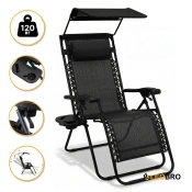 Раскладное кресло шезлонг с козырьком LEOBRO Zero Gravity Black (LB-ZGC-H1-BLK)