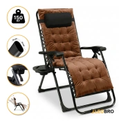 Раскладной усиленный шезлонг до 150 кг LEOBRO Zero Gravity Premium Plus Brown с велюровым матрасом (LB-ZGC-K3-BRN)