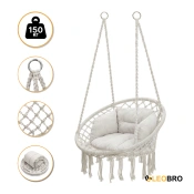 Подвесное плетеное кресло-качалка LEOBRO Boho Deluxe XL 80 см Cream (LB-1112)