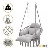 Подвесное плетеное кресло-качалка LEOBRO Boho Deluxe Pro XL 80 см Grey (LB-1144)