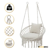 Підвісне плетене крісло-гойдалка LEOBRO Boho Comfort XL 80 см Cream (LB-1109)