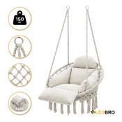 Подвесное плетеное кресло-качалка LEOBRO Boho Deluxe Pro XL 80 см Cream (LB-1143)