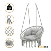 Підвісне плетене крісло-гойдалка LEOBRO Boho Deluxe XL 80 см Grey (LB-1113)